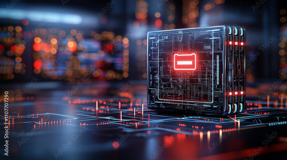 Poster digital battery symbol glowing in futuristic tech environment