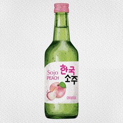 Drawing of peach flavored Korean soju alcohol.