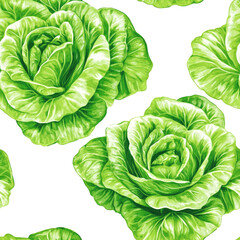 Fototapeta premium Seamless pattern of watercolor green lettuce.
