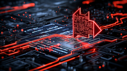 digital stock market graphic with glowing red elements and circuits