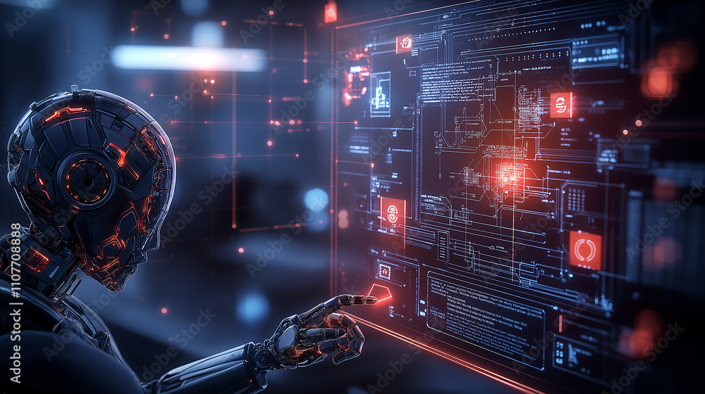 Aufkleber humanoid robot interacting with digital interface, showcasing technology
