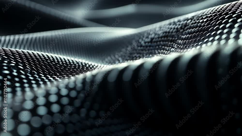 Poster texture of black fabric with intricate dot pattern under soft lighting highlights its depth and eleg