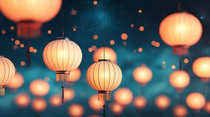Obraz premium Illuminated Chinese Lanterns Festive Night Lights Asian Culture Holiday Decor