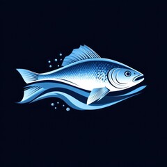 Obraz premium A stylized blue fish swimming with waves in a dark background.