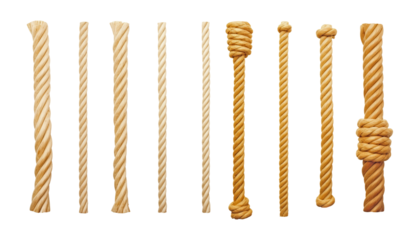 set of brown rope isolated on transparent background cutout