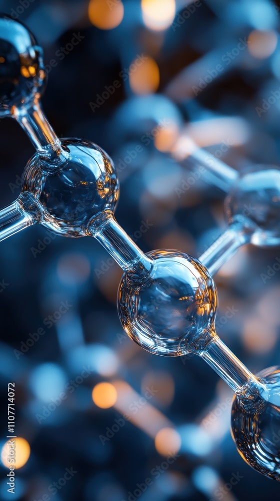 Poster microscopic view of a molecule's structure, showing interconnected atoms.