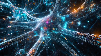 Global database with cybersecurity design and colorful neural pathways