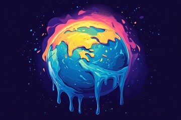 Fototapeta premium Colorful Artistic Representation of a Melting Globe Illustrating Climate Change and Environmental Issues with Dripping Effects and Vibrant Background