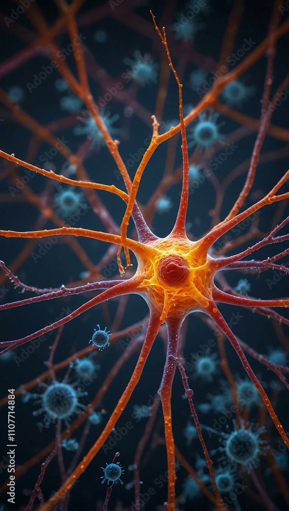 Poster microscopic view of neuron cell structure.