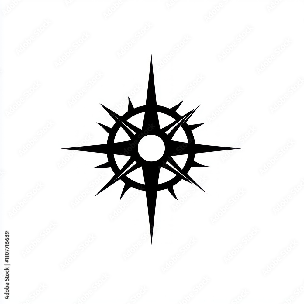 Poster here's a description and keywords for your image.. abstract black compass rose, navigational starbur
