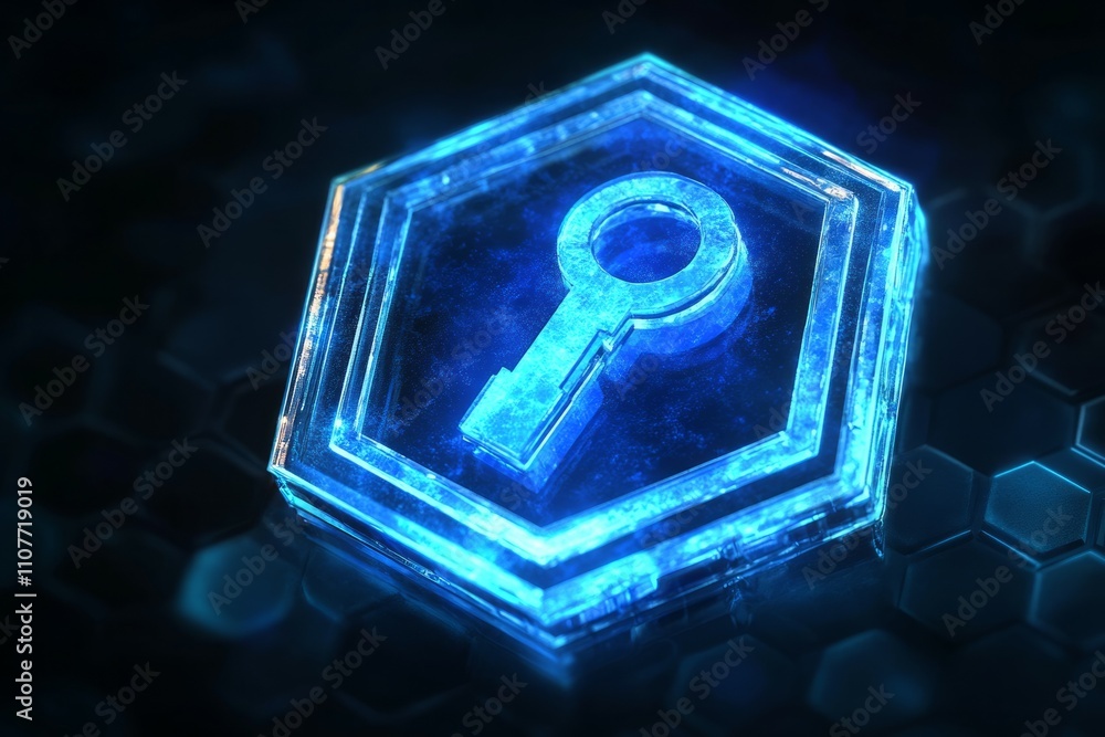 Poster a hexagonal blue icon that represents an access key