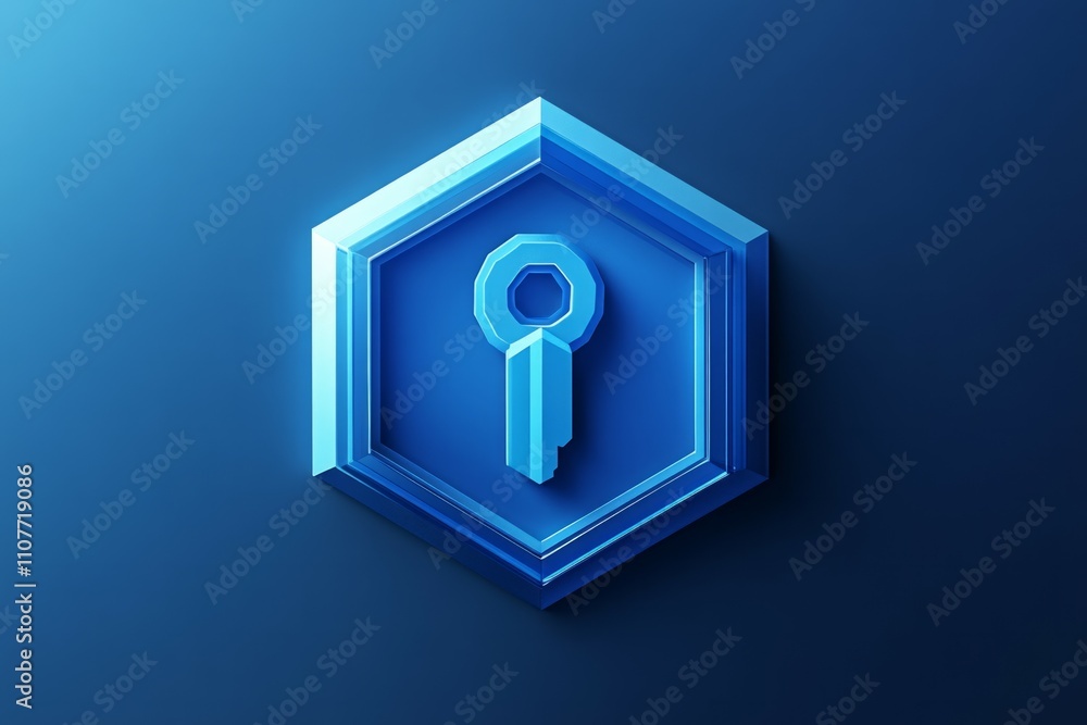 Poster a hexagonal blue icon that represents an access key