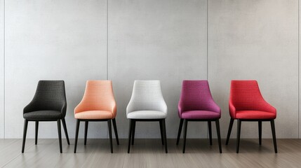 Obraz premium Modern Minimalist Interior with Vibrant Colorful Chairs against Concrete Wall