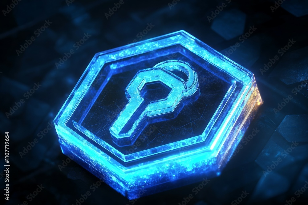 Poster a hexagonal blue icon that represents an access key