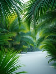 Fototapeta premium Tropical greenery background with palm leaf texture, close up, foliage
