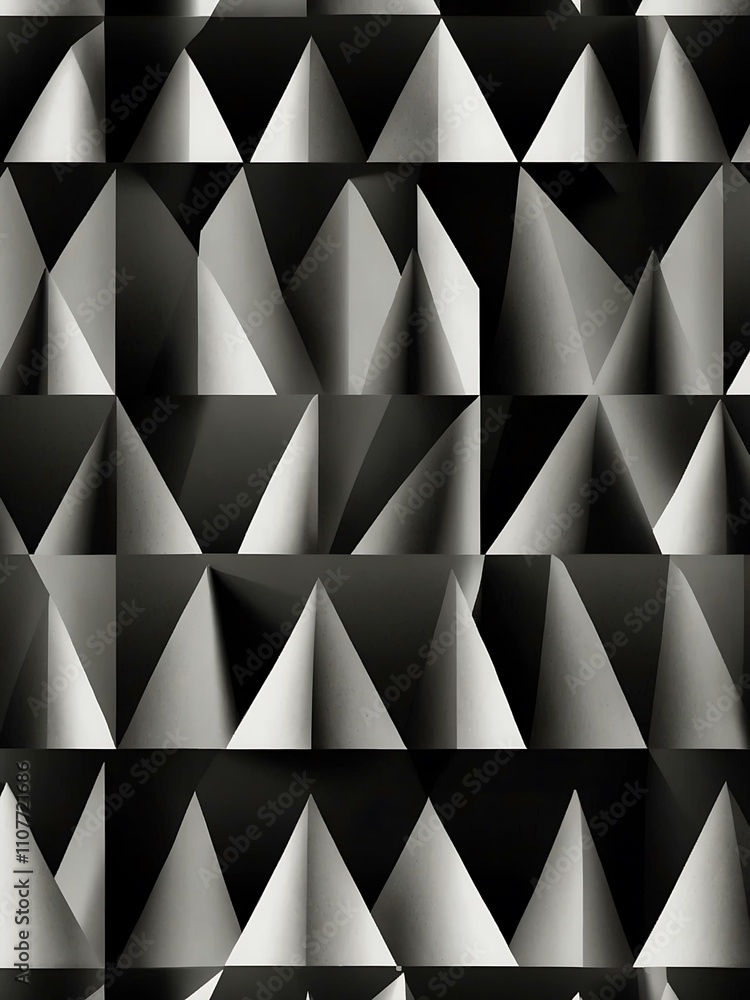 Poster minimalist black and white triangular pattern.