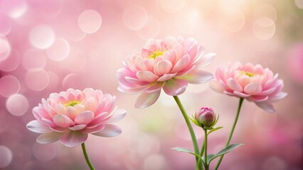 Obraz premium Delicate pink flowers bloom against a soft, bokeh background, creating a dreamy and romantic atmosphere.