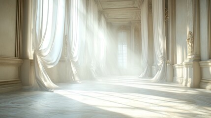 Sunlit Elegance: A Serene Hallway bathed in Morning Light