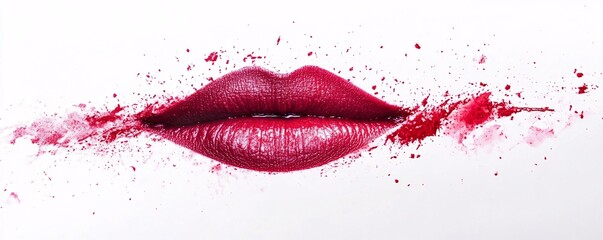 Red lips spreading colors and sensuality on white background