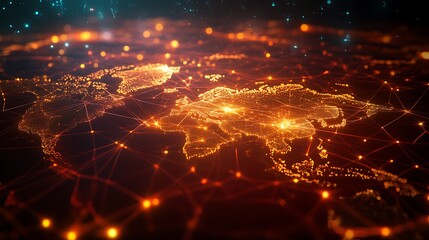 Fototapeta premium 3D network connections with vibrant lights and global data visualization