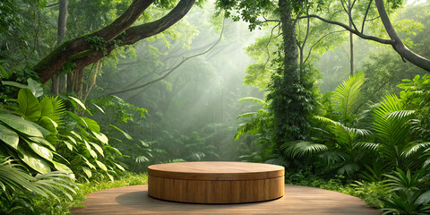 The counter podium, crafted from sturdy wood, seamlessly integrates with the natural surroundings, providing a perfect spot for displaying products or hosting events in a serene.