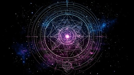 Fototapeta premium Magic seal glowing in the deep space with stars and nebulae