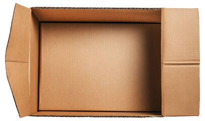 Fototapeta premium Open empty cardboard box viewed from above