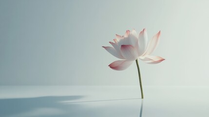 Obraz premium Single Pink Lotus Flower on Pale Blue Background