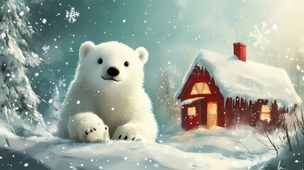 Fototapeta premium Christmas cute polar bear illustrations. Glacial. Illustration