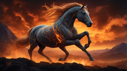 Naklejka premium horse in the sunset