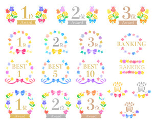 Fototapeta premium 水彩画風の花モチーフのランキングタイトル（ベクター）