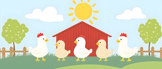 Fototapeta premium A group of chickens are walking in a line
