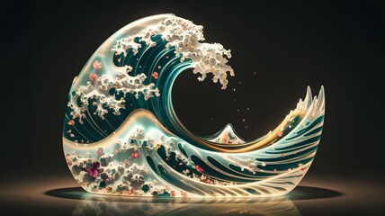 Fototapeta premium Glowing translucent resin sculpture with vibrant colors and artistic patterns.