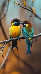 Beautiful two birds perched tree branch nature picture