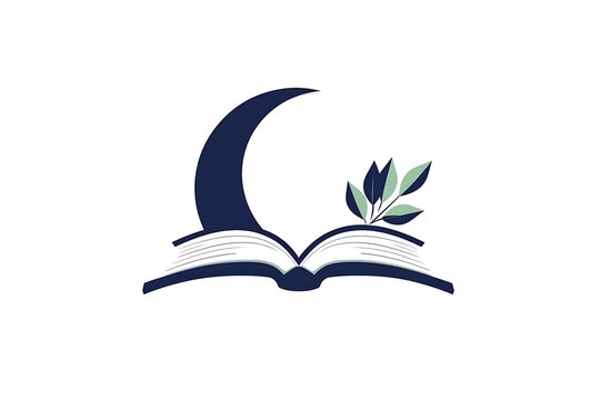 Elegant book logo with crescent moon and foliage, perfect for a night reading or literary brand.