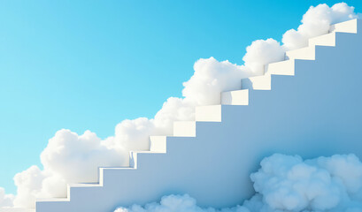 Fototapeta premium A white staircase in the clouds against a blue sky background
