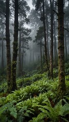 Obraz premium Misty cloud forest in spring.