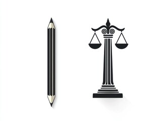 Fototapeta premium Here's a possible and keyword list for your image.. Pencil & Scales of Justice Law, drafting, and fairness concept.
