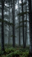 Obraz premium Misty forest in the early morning light.