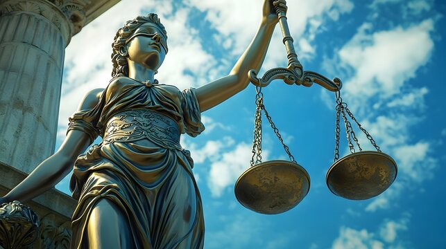 Statuette of Themis, goddess of law and justice. Ancient Greek Titaness with balance scale of justice