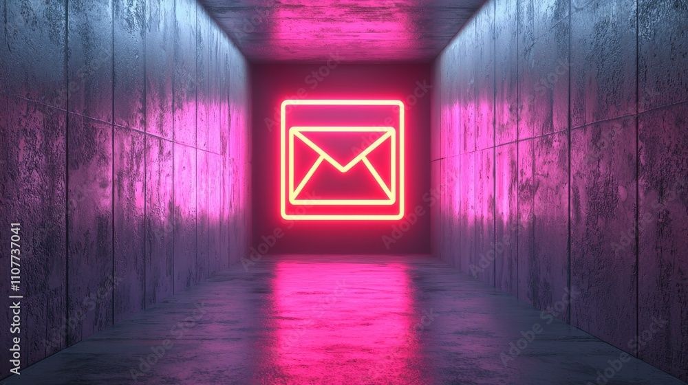 Poster a neon-lit corridor features a glowing envelope symbol, creating a vibrant atmosphere that suggests 