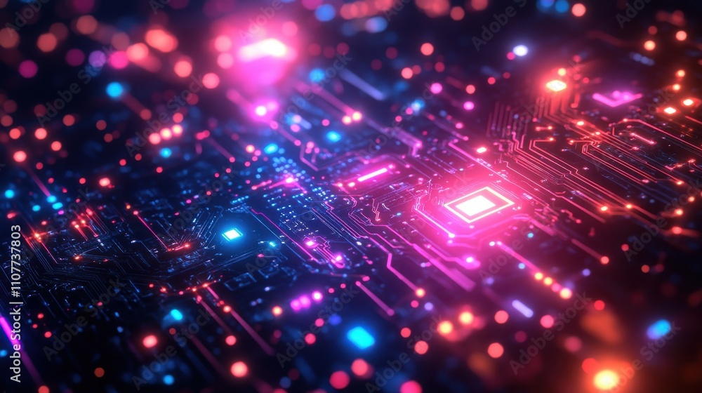 Poster 2d flat ui design neon blue and purple gradient color circuits lines minimalist and clea