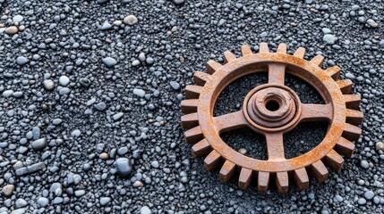 Rusty Gearwheel Resting On A Gravel Surface