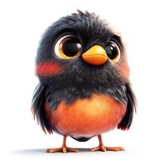 Fototapeta premium Charming 3D Bird, Youthful Bird Isolated on White Background