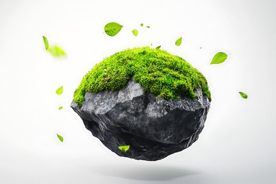 Green planet Earth from moss isolated on white background. Symbol of sustainable development and renewable energy