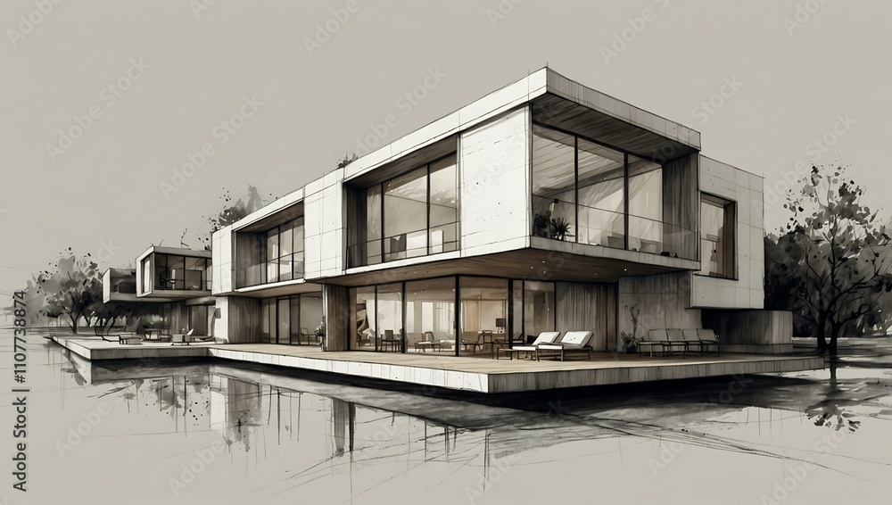 Poster modern architecture concept sketch.