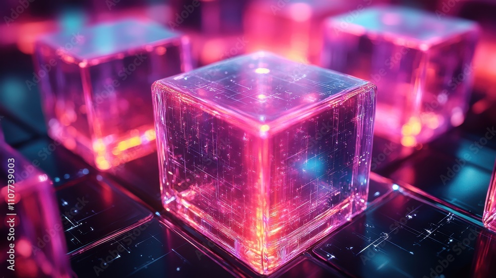 Poster 3d rendering creative cubes with sense of science and technology