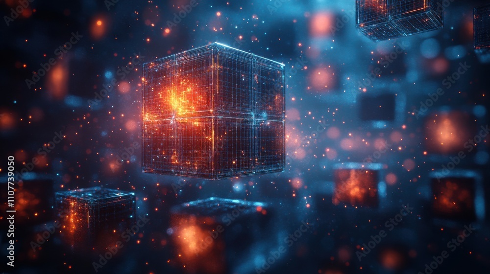 Aufkleber 3d rendering creative cubes with sense of science and technology