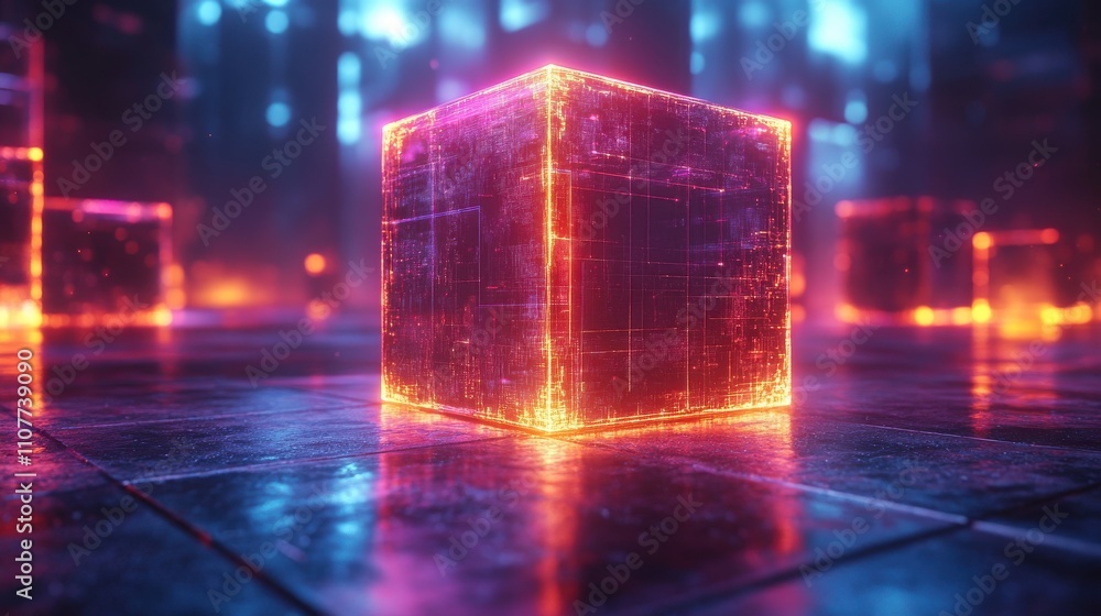 Poster 3d rendering creative cubes with sense of science and technology