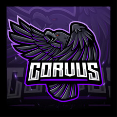 Corvus raven bird  mascot esport logo design